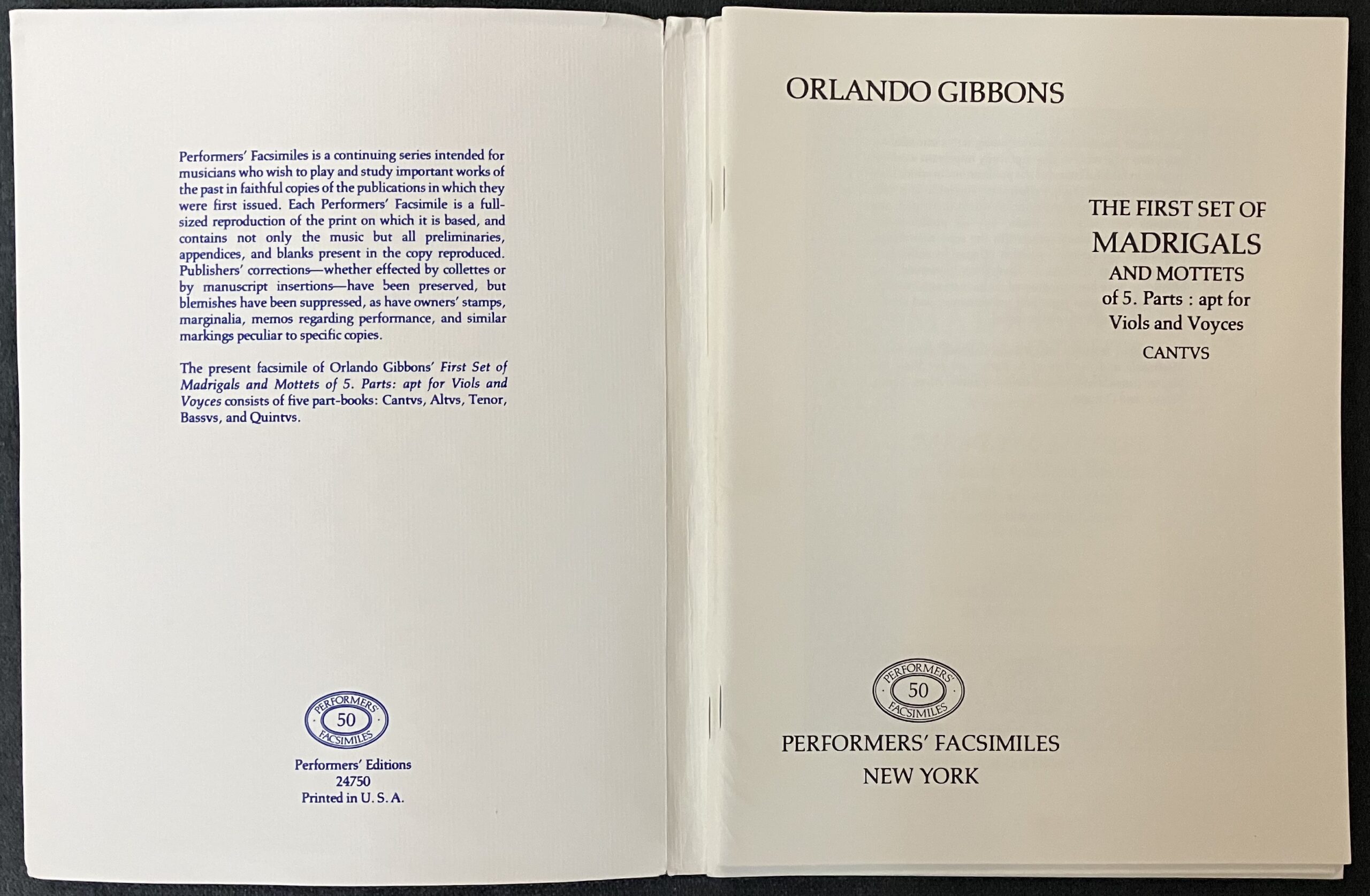 First Set of Madrigals and Motets of 5 Parts (shelf-worn) - Image 2