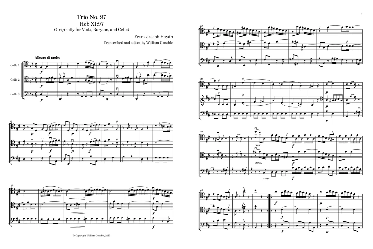 Trio #97 for Baryton, Viola, and Cello, arranged for 3 celli - Image 2